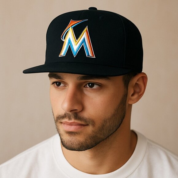 Miami Marlins New Era 59FIFTY Black Fitted Hat Size 7 5/8 – MLB On-Field Cap - Picture 7 of 7